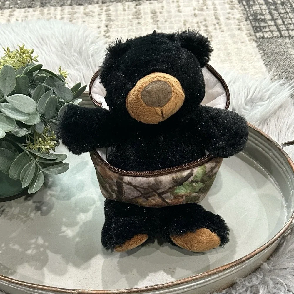 Wishpets Hidden Black Bear Inside Camouflage Zipped Egg Pouch NWT
